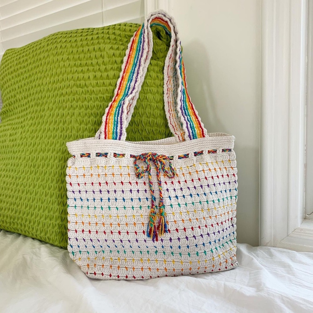 🌈 knitted rainbow tote bag 🌈